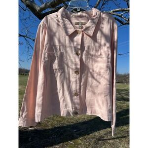 Naturals d&co Pink Linen Blend Button-Up Jacket Womens 2X Wood Buttons Pockets